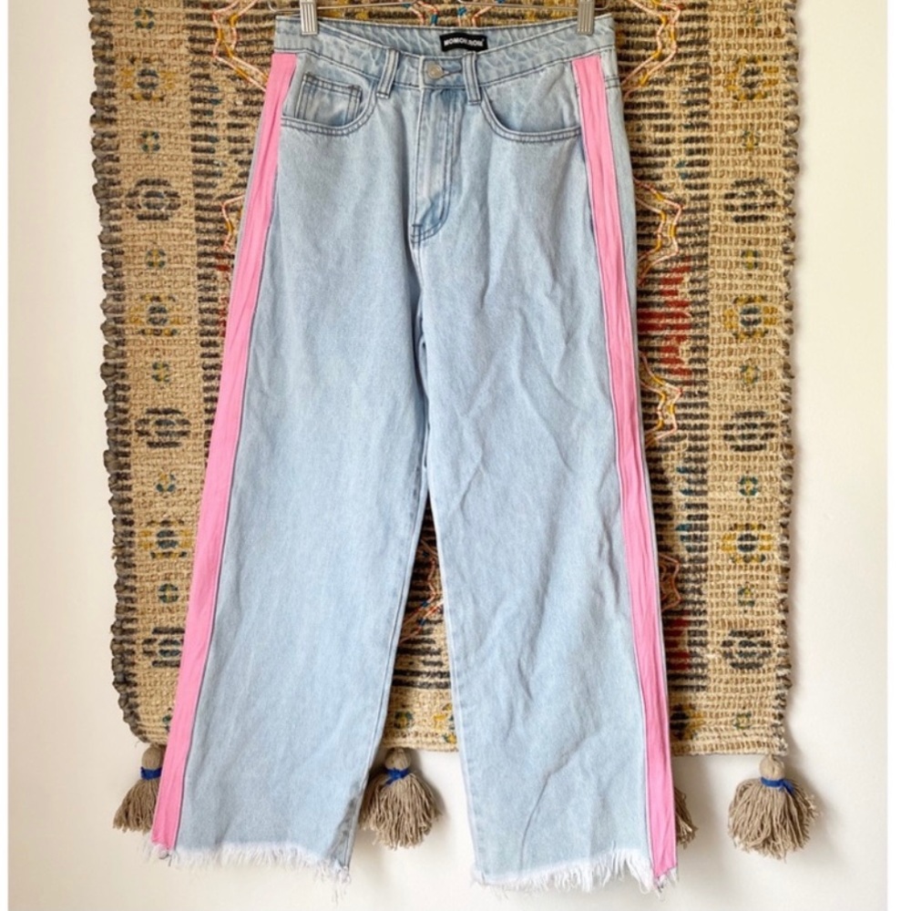 Light Blue Jeans with Pink Stripes